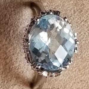 VINTAGE 6 Carat Oval Blue Topaz Solitaire Silver